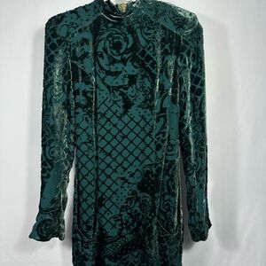 H&M Balmain Green Velvet Long Sleeve Dress
